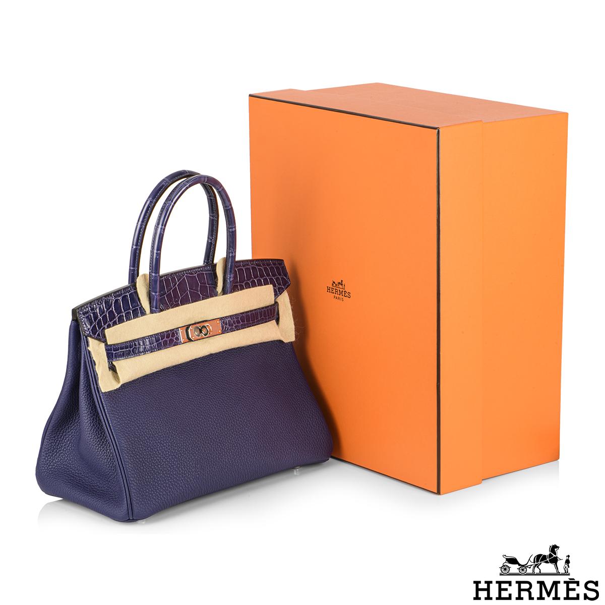 Hermès Birkin 30cm Bleu Encre Touch Veau Togo/Croco Nilo Lisse 3