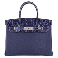 Birkin 30cm Bleu Encre Touch Veau Togo/Croco Nilo Lisse, Hermès Birkin