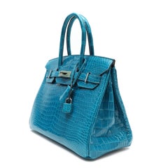 Hermes Birkin 30cm Bleu Izmir Croc w/Palladium Hardware
