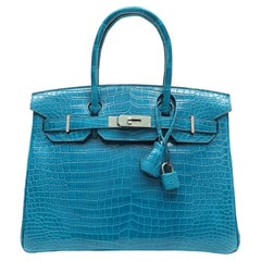 Hermes Birkin 30cm Bleu Izmir Croc w/Palladium Hardware