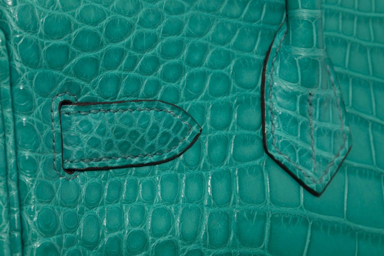 Hermes Birkin 30 Bleu Paon Alligator Mat Matte Gold Hardware #X