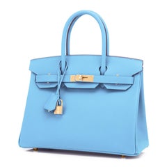 Hermes Birkin 30cm Celeste Birkin Sky Blue Epsom Gold Hardware Bag U Stamp, 2022
