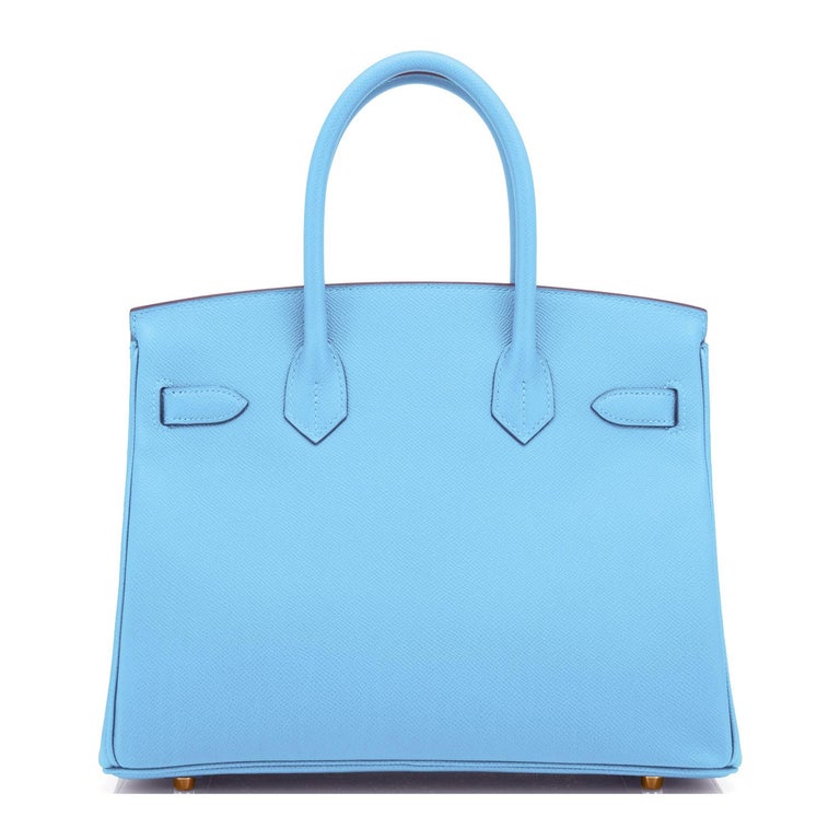 Hermes Birkin 30cm Celeste Birkin Sky Blue Epsom Gold Hardware Bag U Stamp, 2022 For Sale 2