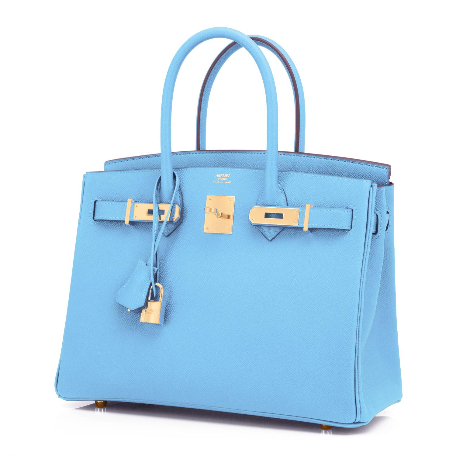Women's Hermes Birkin 30cm Celeste Birkin Sky Blue Epsom Gold Hardware Bag U Stamp, 2022