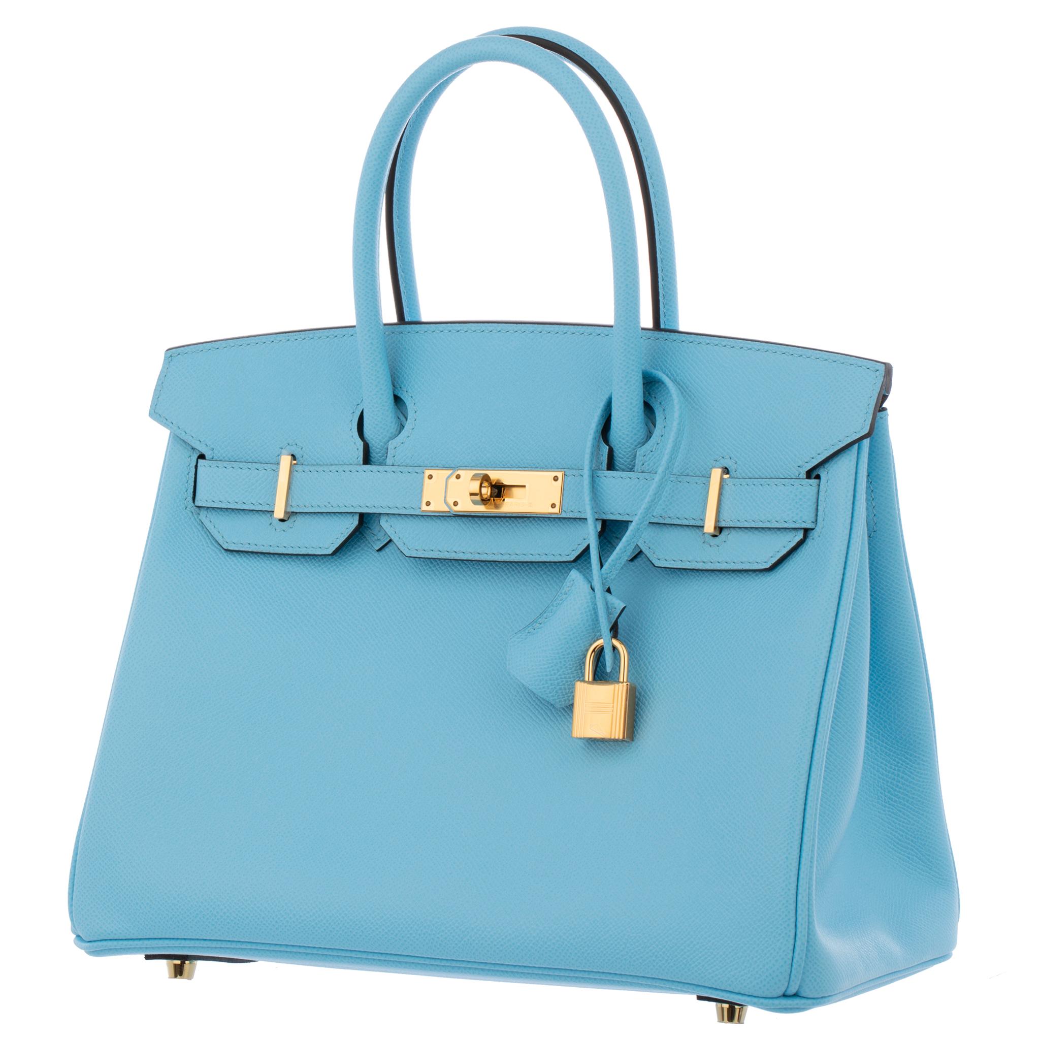 Hermes Birkin 30cm Celeste Cuir Epsom Quincaillerie Or Neuf - En vente à Sydney, New South Wales