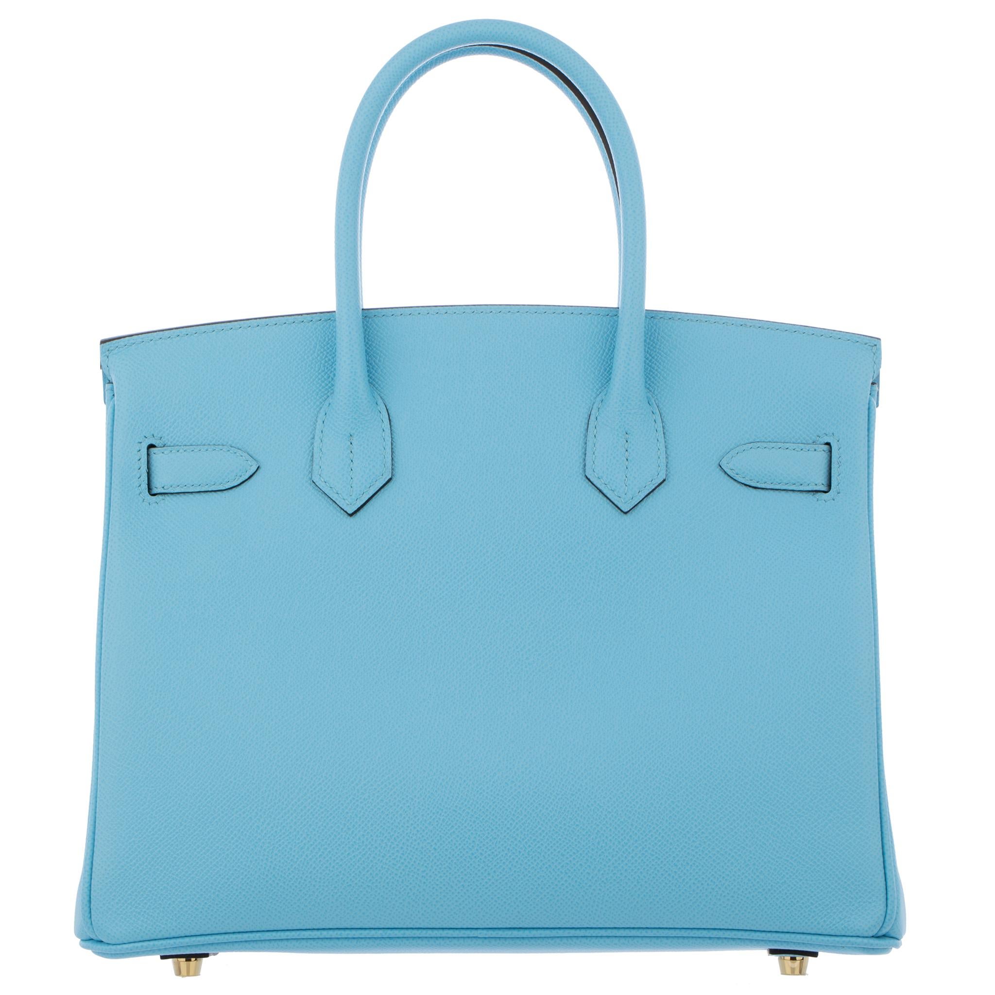 Hermes Birkin 30cm Celeste Cuir Epsom Quincaillerie Or Unisexe en vente