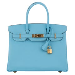 Hermes Birkin 30cm Celeste Cuir Epsom Quincaillerie Or