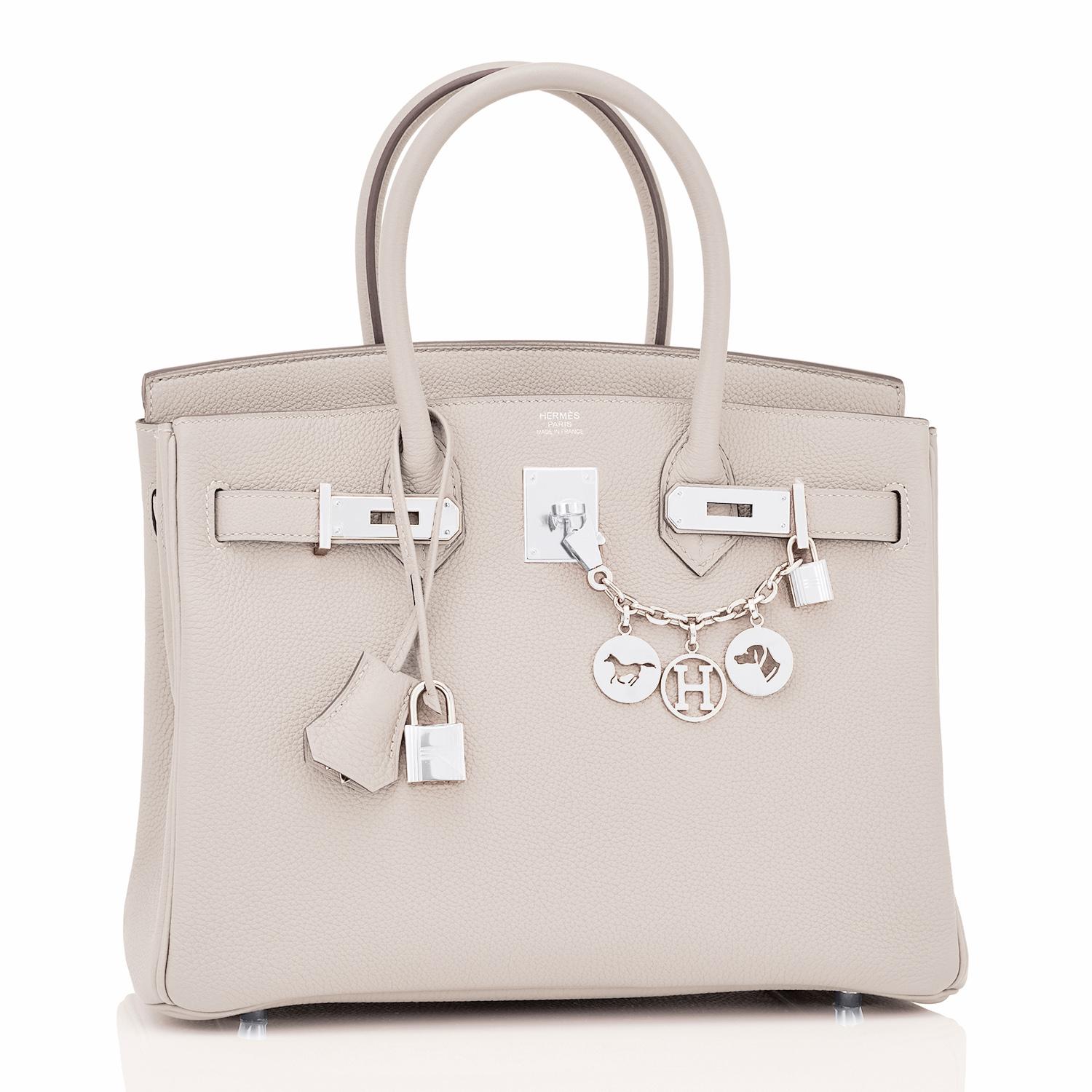 Hermes Birkin 30cm Craie Off White Togo Palladium Hardware Z Stamp, 2021
Just purchased from Hermes store; bag bears new 2021 interior Z Stamp.
Brand New in Box. Store Fresh. Pristine Condition (with plastic on hardware)
Perfect gift! Comes in full