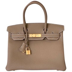 Hermes Birkin 30cm Etoupe Togo Birkin Bag Gold Hardware D Stamp, 2019