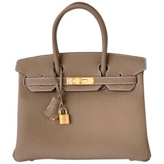 Hermes Birkin 30cm Etoupe Togo Birkin Bag Gold Hardware Timbre D:: 2019