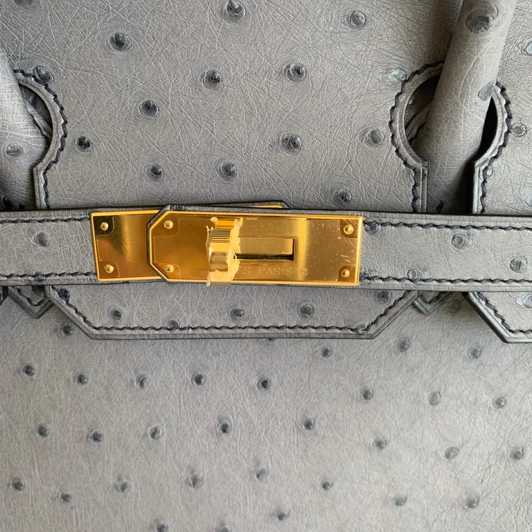 Bags, Ghibli Ostrich Birkin Style Bag Iconic Pad Lock Key Light Blue