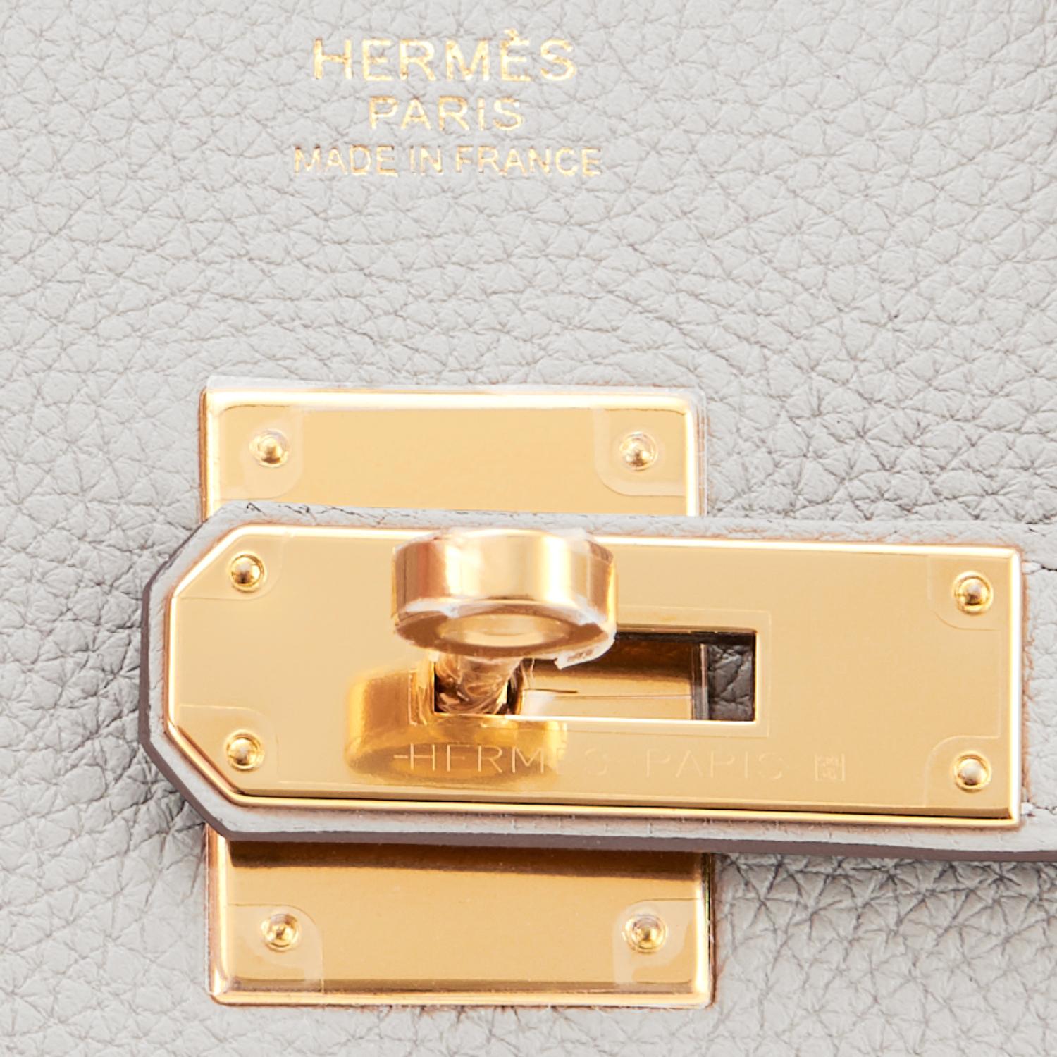 Sac Hermès Birkin 30 cm gris perle Togo finitions métalliques dorées et perles  en vente 6