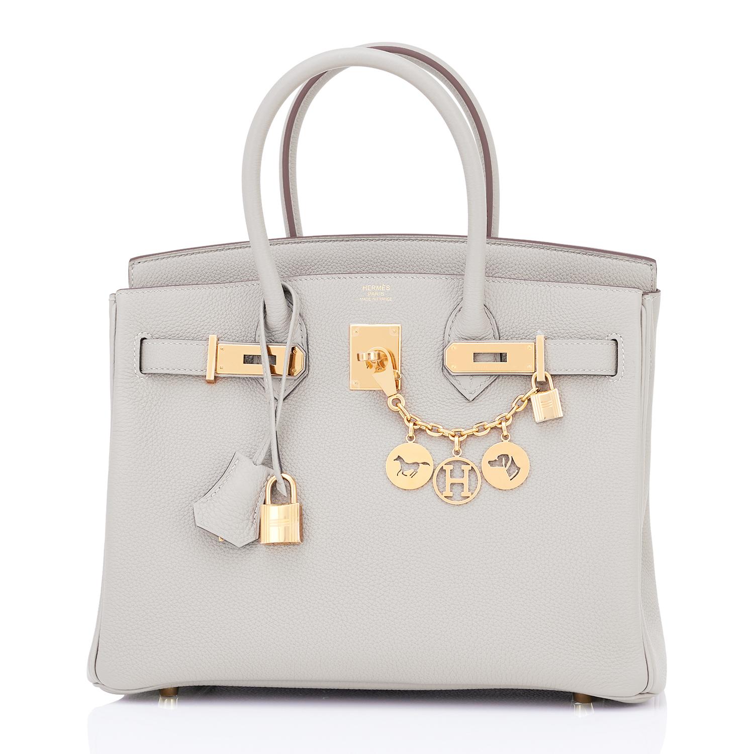 Chicjoy is pleased to present this Hermes Birkin 30cm Gris Perle Togo Bag Gold Hardware 
Brand New in Box in Store Fresh, Pristine Condition (with plastic on hardware)
Perfect Gift! Coming with keys, lock, clochette, a sleeper for the bag, rain
