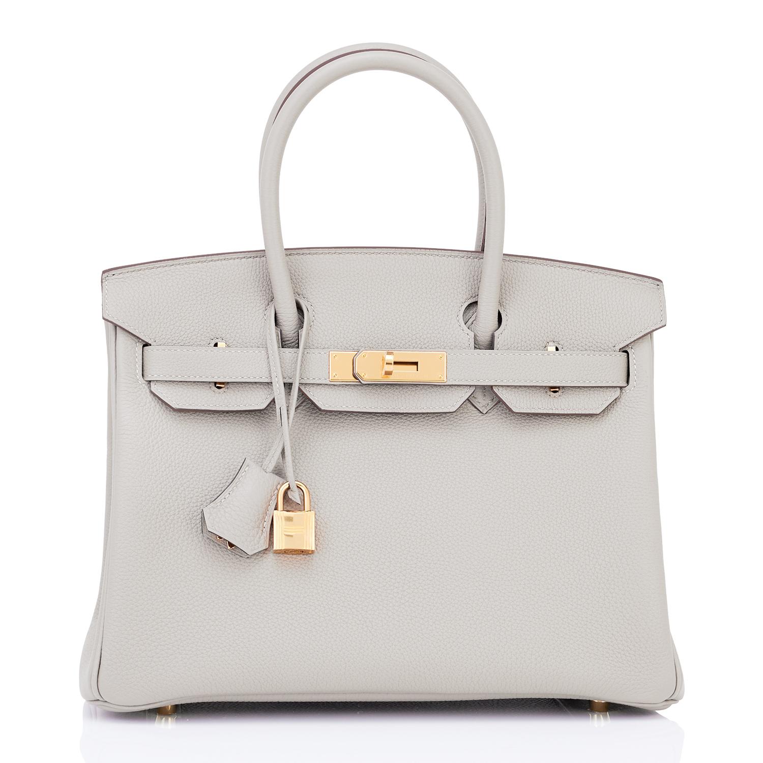 Hermès Birkin 30cm Gris Perle Togo Tasche mit Goldbeschlägen und Perlen in Grau  im Zustand „Neu“ im Angebot in New York, NY