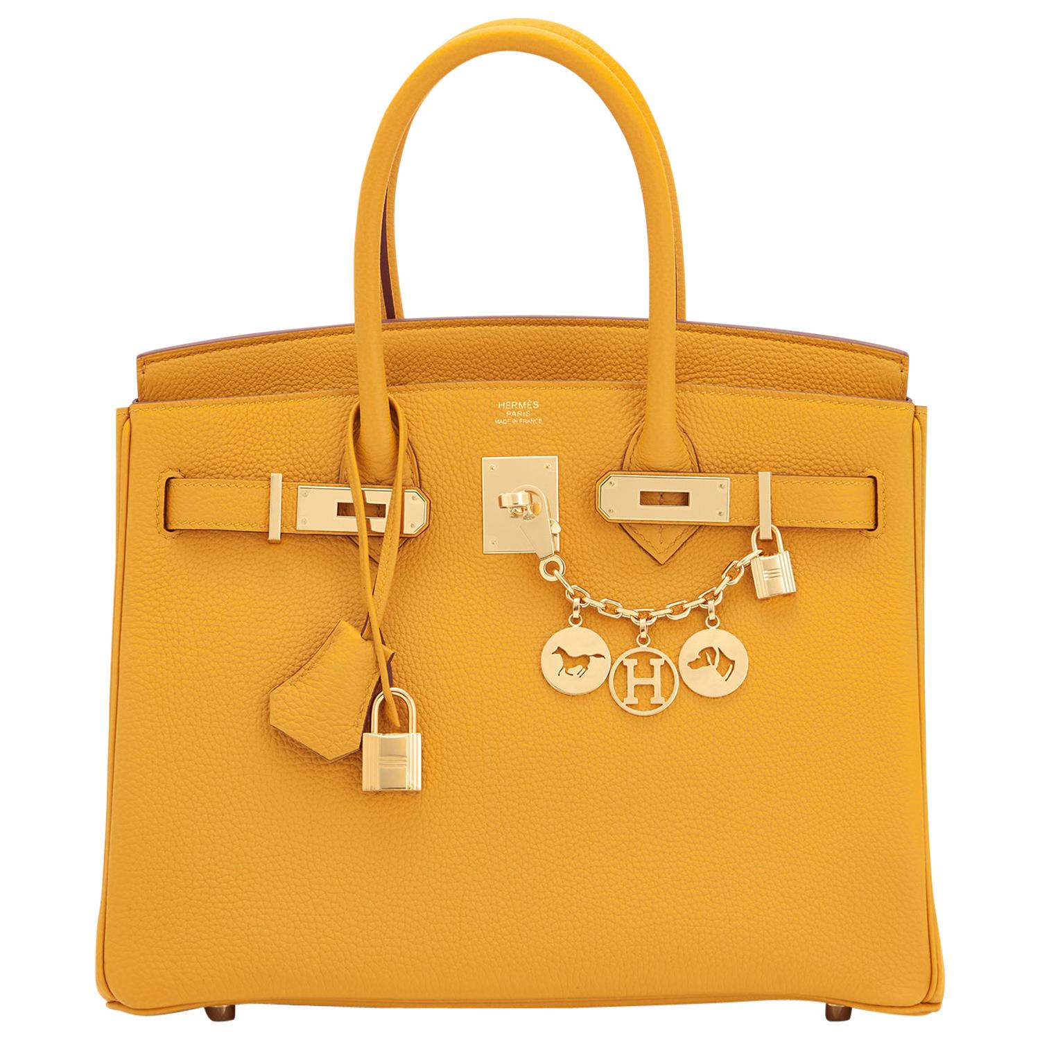 Hermes Birkin 30cm Jaune Ambre Bag Togo Amber Yellow Gold Hardware 