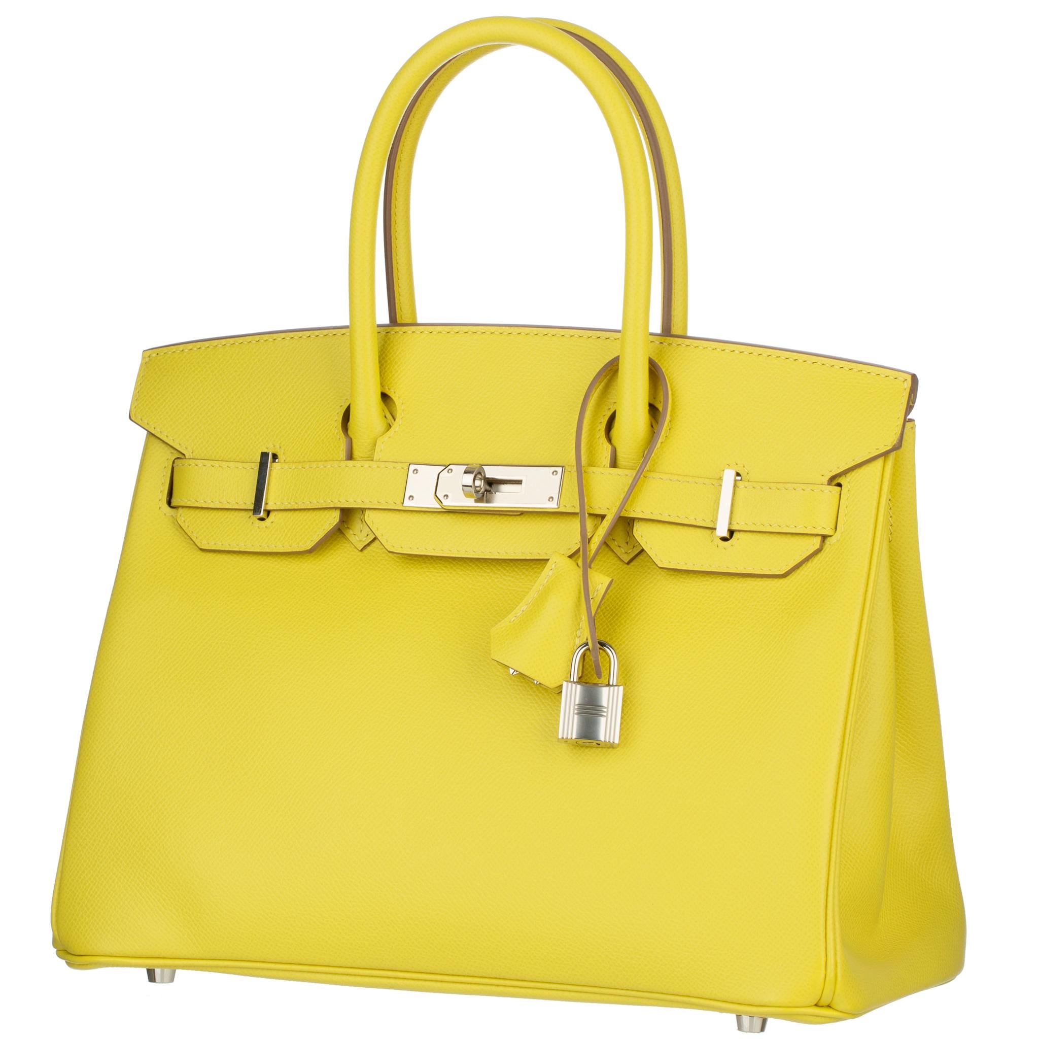 Yellow Hermes Birkin 30cm Lime Epsom Leather Palladium Hardware