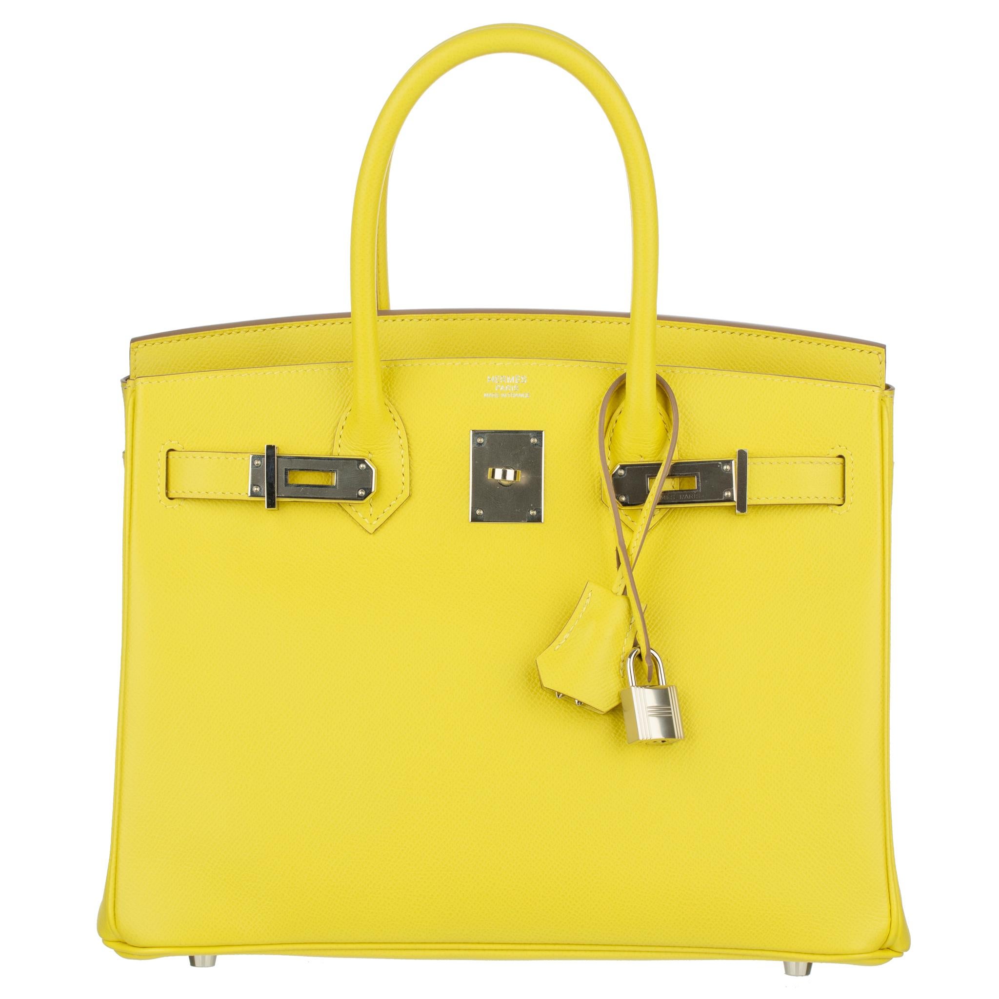 Hermes Birkin 30cm Lime Epsom Leather Palladium Hardware In Excellent Condition In Sydney, New South Wales