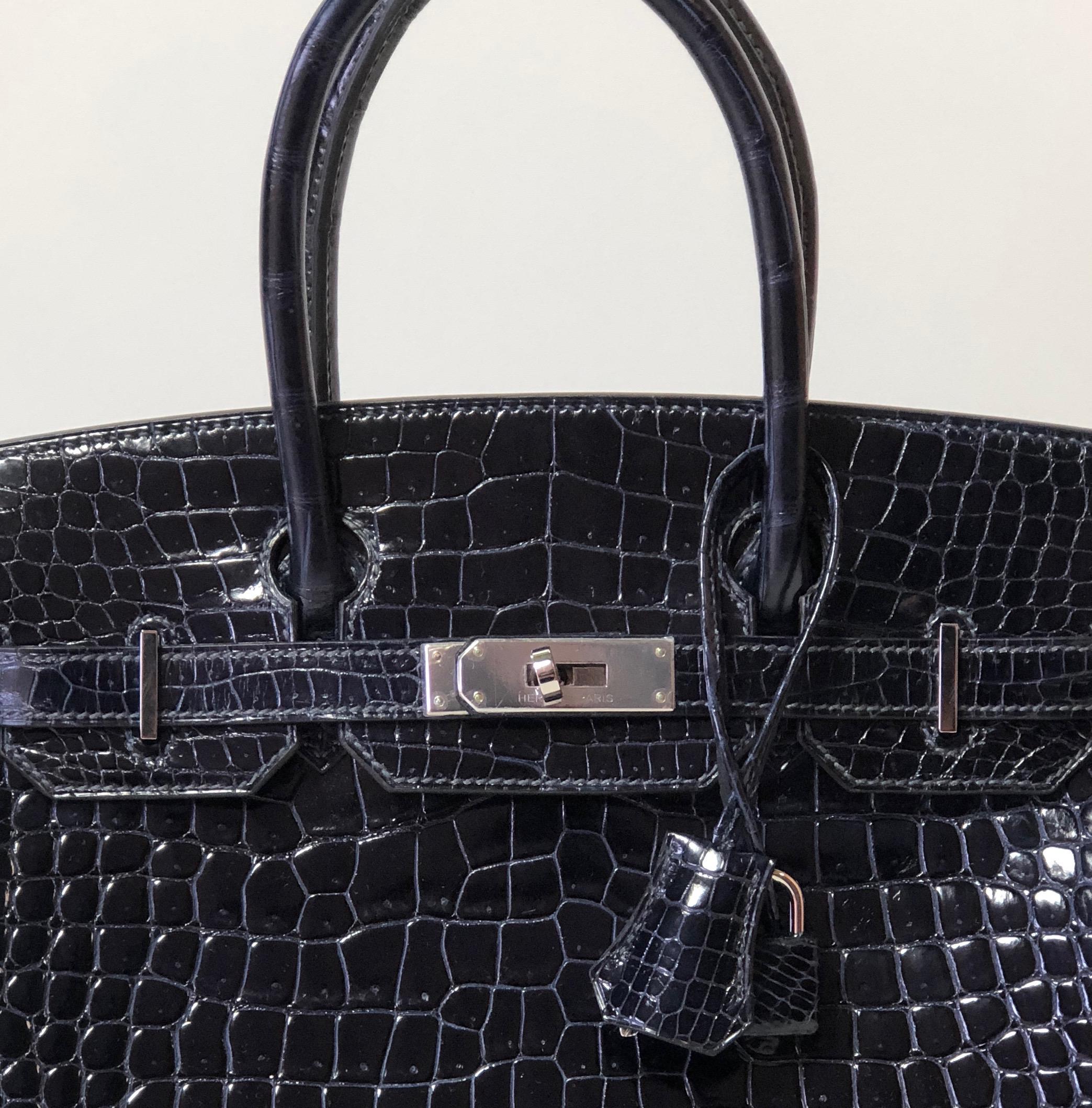 Hermes Birkin 30cm, Marine Porosus Crocodile with Palladium Hardware For Sale 7