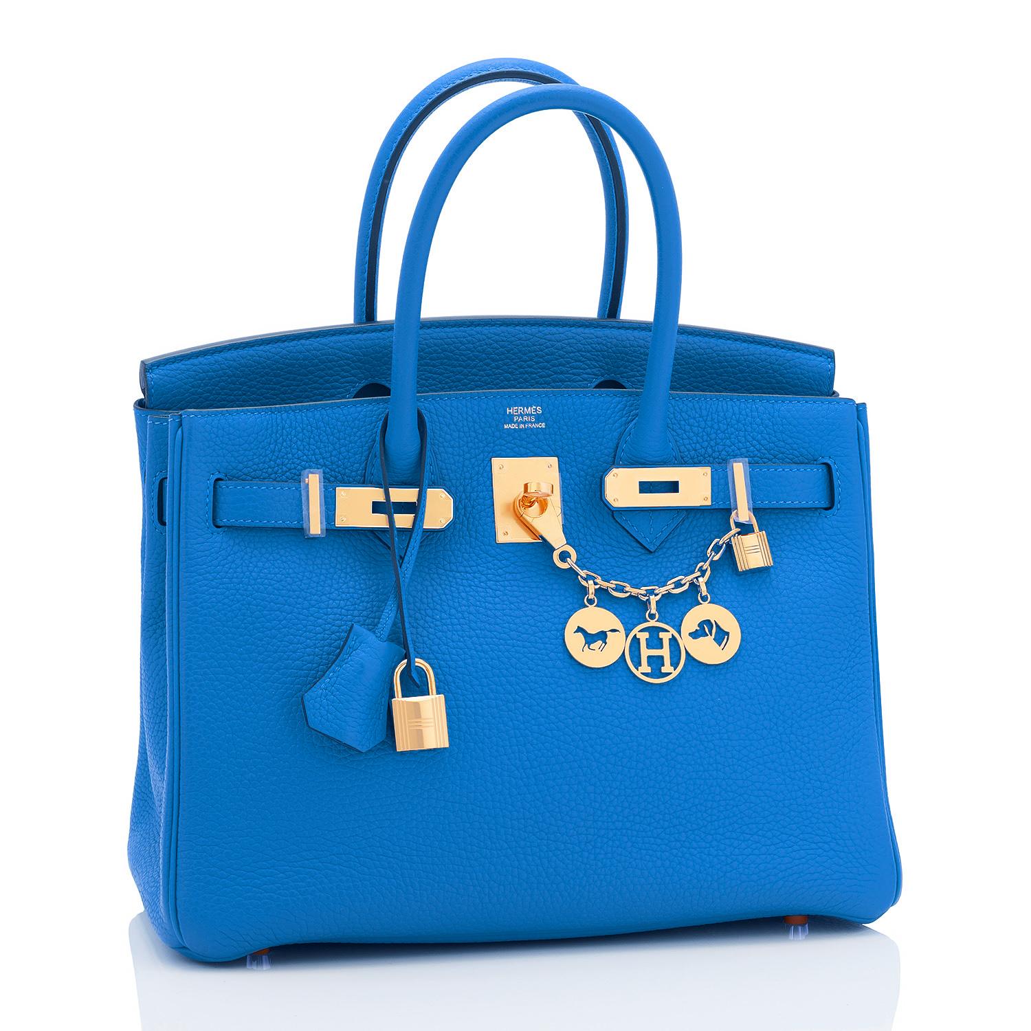 Women's Hermes Birkin 30cm Mykonos Blue Birkin Gold Hardware Bag Z Stamp, 2021