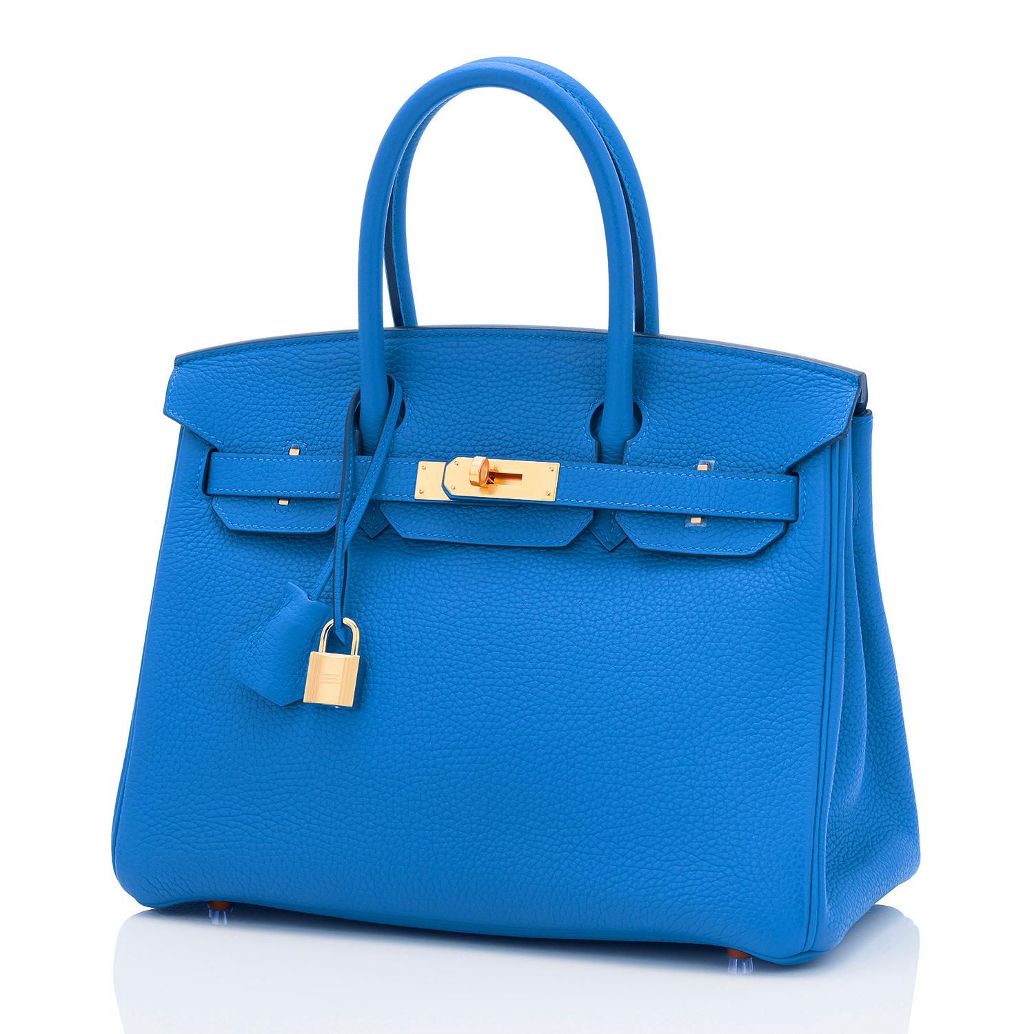 Hermes Birkin 30cm Mykonos Blue Birkin Gold Hardware Bag Z Stamp, 2021 5