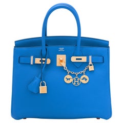 Hermes Birkin 30cm Mykonos Blue Birkin Gold Hardware Bag Z Stamp, 2021