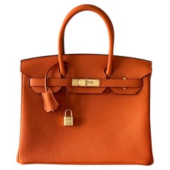 Hermes Birkin 30cm Arancione Togo Borsa Hardware Oro True Hermes Arancione W