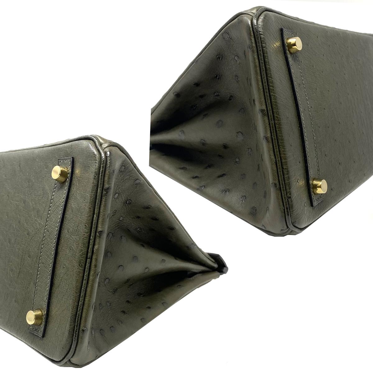 Black Hermes Birkin 30cm Ostrich Leather Exotic Vert Olive Gold Tone Hardware Handbag  For Sale