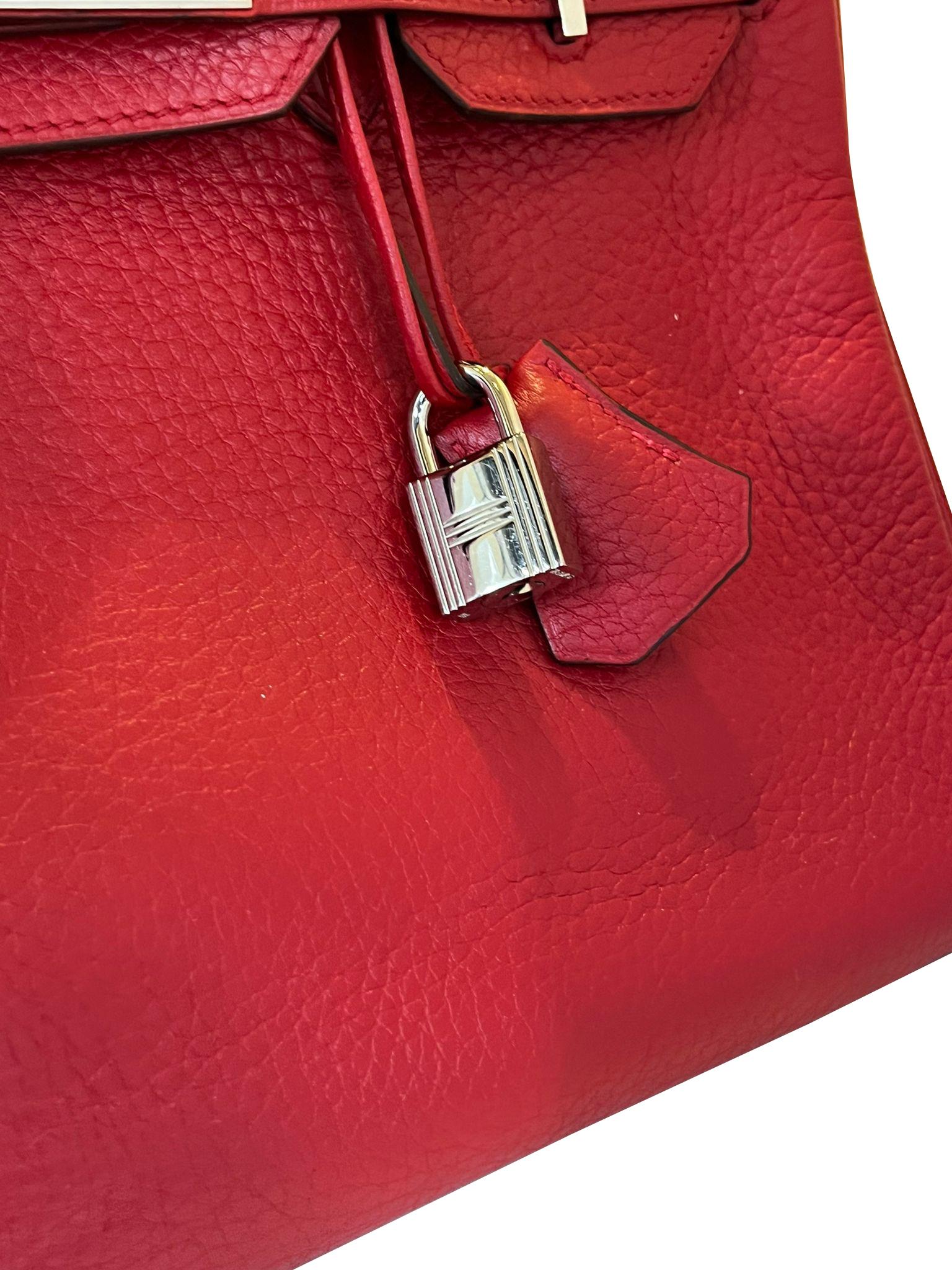 Hermes Birkin 30cm Red Togo Leather Tote Handbag 15