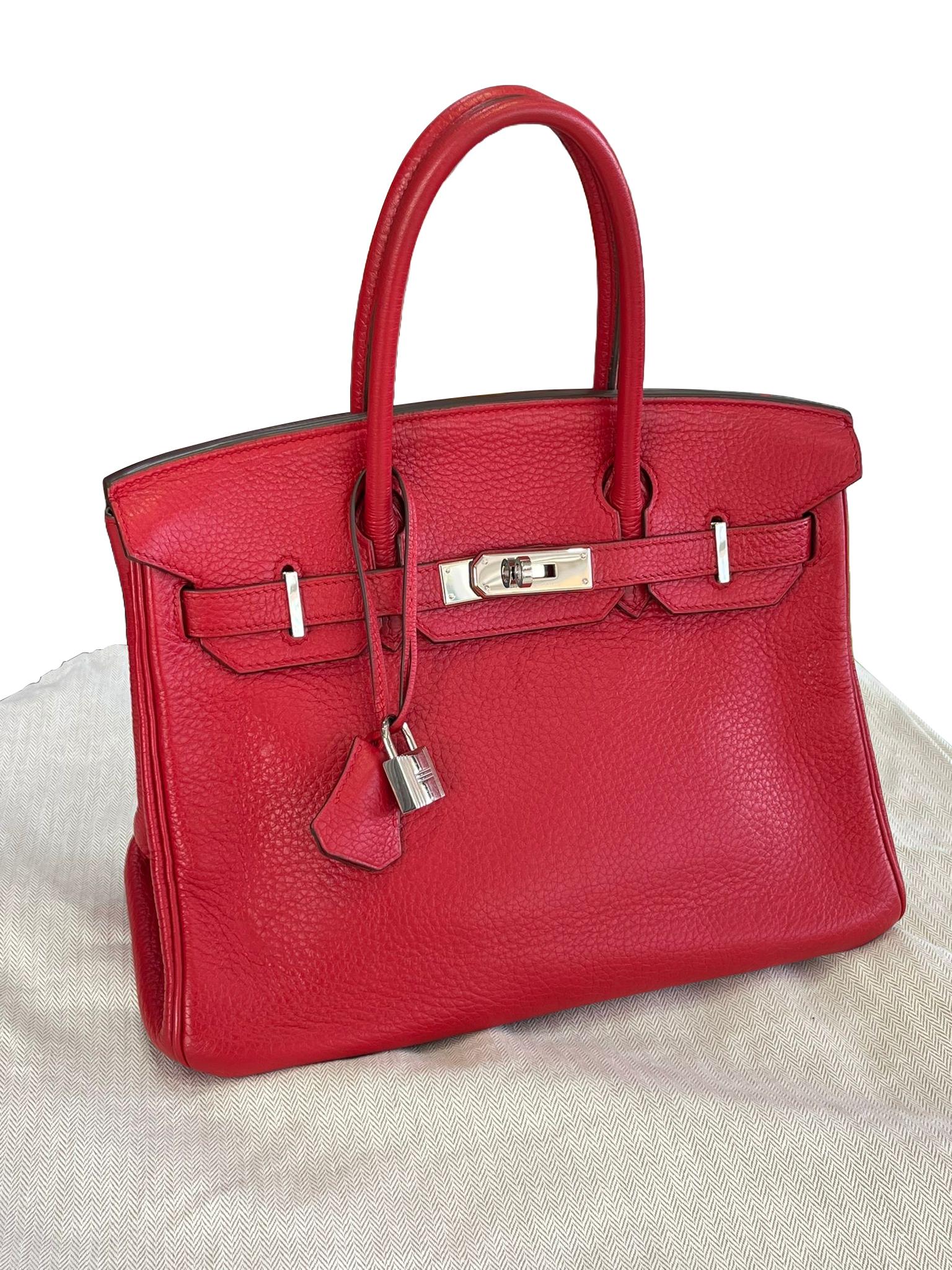 Hermes Birkin 30cm Red Togo Leather Tote Handbag In Excellent Condition In Aventura, FL
