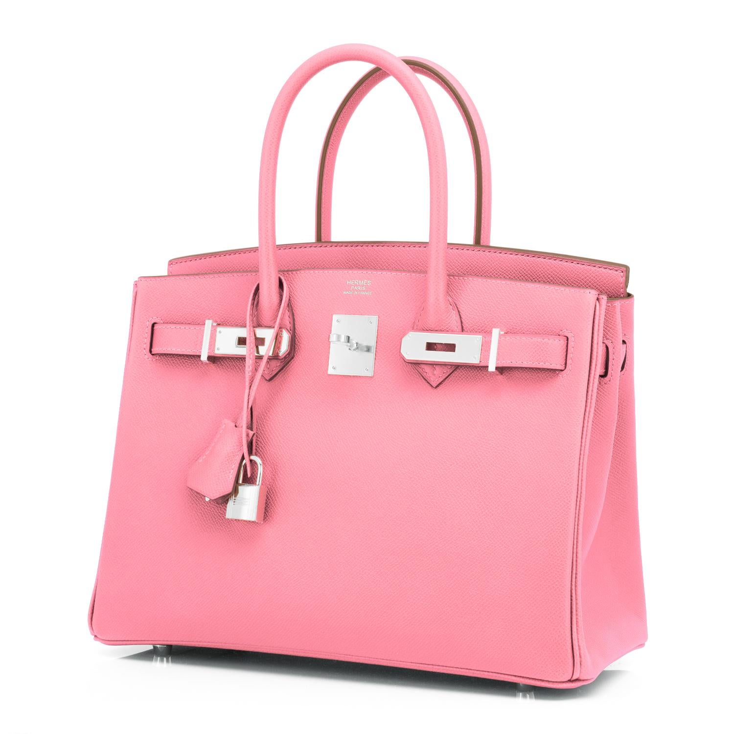 Hermes Birkin 30cm Rose Confetti Pink Epsom Palladium Y Stamp, 2020
Brand New in Box. Store Fresh. Pristine Condition (with plastic on hardware).
Just purchased from Hermes store; bag bears new interior 2020 Y stamp.
Perfect gift! Comes full set