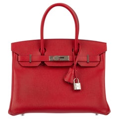 Hermes Birkin 30cm Rouge Casaque Epsom Leather Palladium Hardware