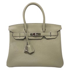 Hermes Birkin 30cm Sauge Clemence Leather Handbag 2016 COMES WITH RECEIPT, DUST