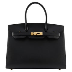 Hermès BIRKIN 30CM SELLIER NERO Madame in pelle con finiture dorate