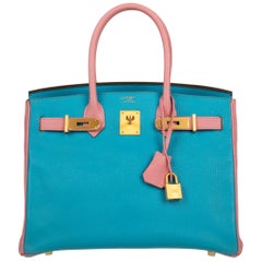 Hermes Birkin 30cm Special Order Blue Aztec & Rose Confetti Chevre Leather Brush