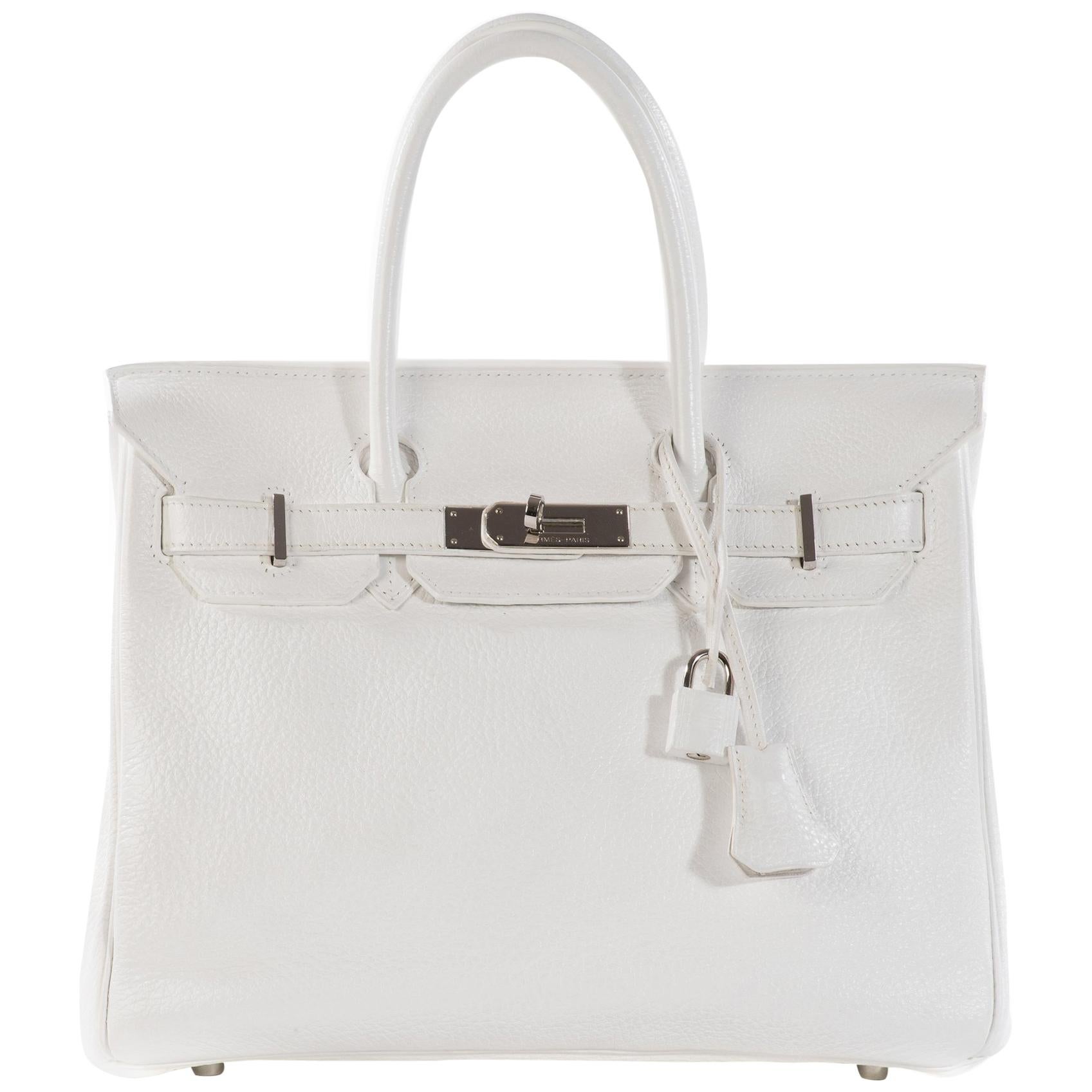 Hermes Birkin 30cm Togo White Silver Hardware K Stamp