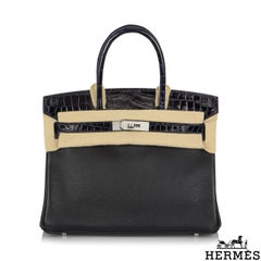 Hermés Birkin 30cm Touch Noir Taurillon Novillo/ Bleu Marine Niloticus Lisse PHW