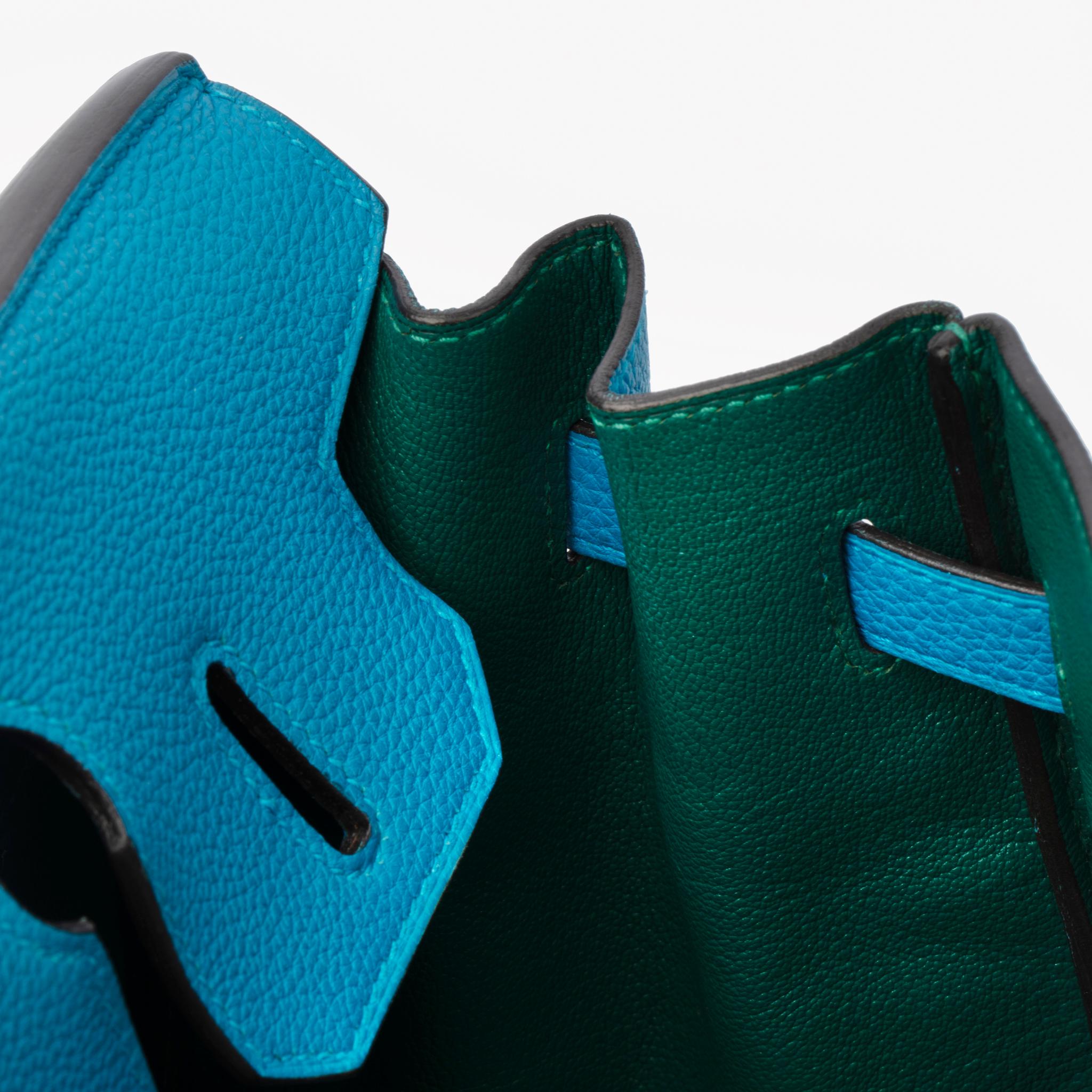 Hermes Birkin 30cm Verso Blue Zanzibar & Malachite Togo Leather 6