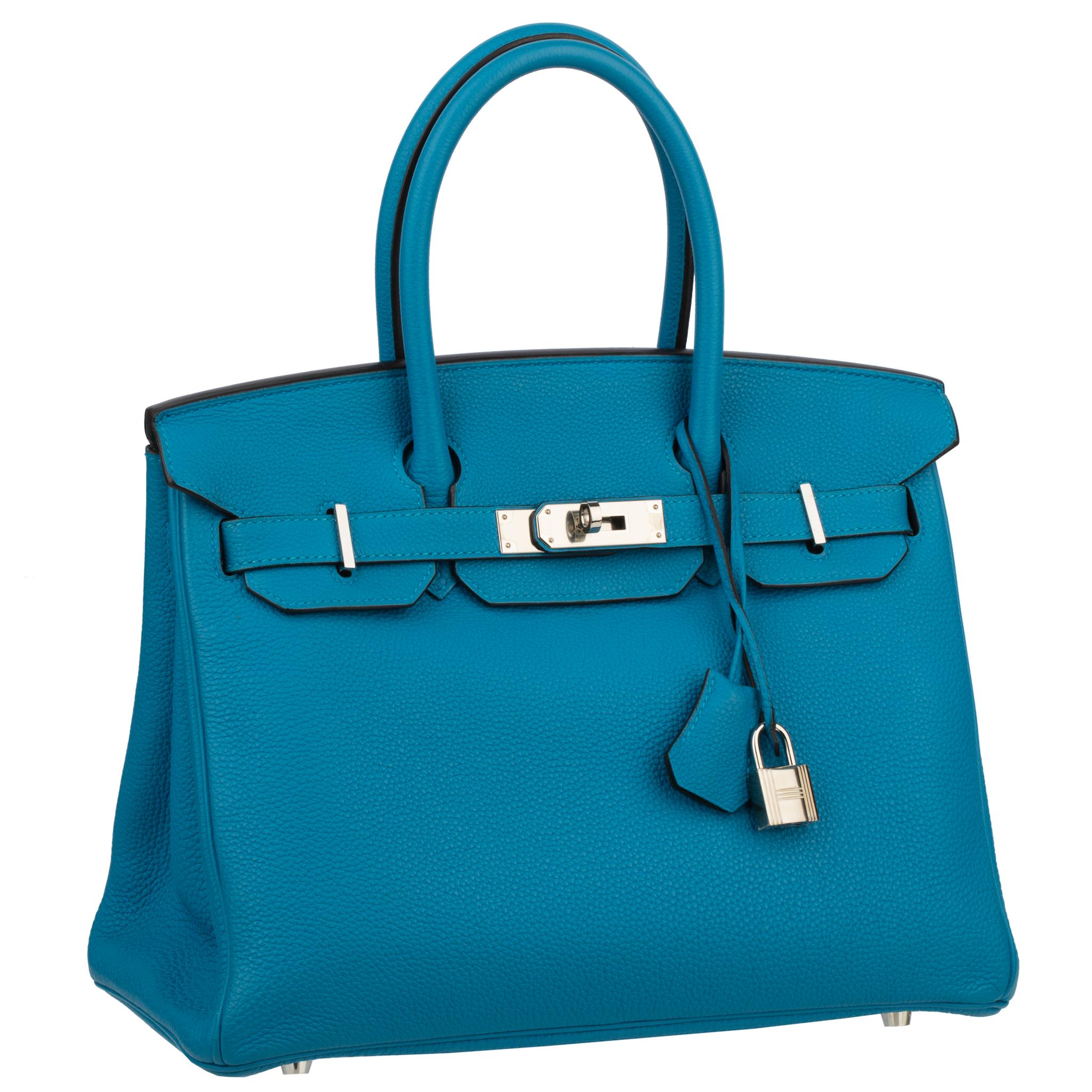 Hermes Birkin 30cm Verso Blue Zanzibar & Malachite Togo Leather In Excellent Condition In Sydney, New South Wales