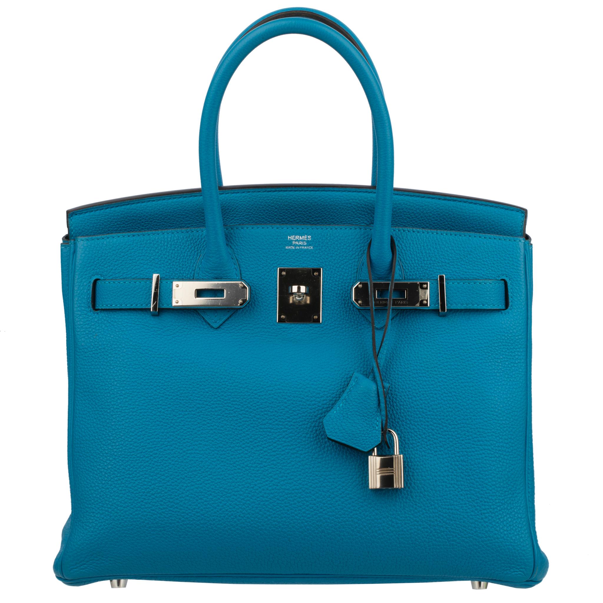 Women's or Men's Hermes Birkin 30cm Verso Blue Zanzibar & Malachite Togo Leather