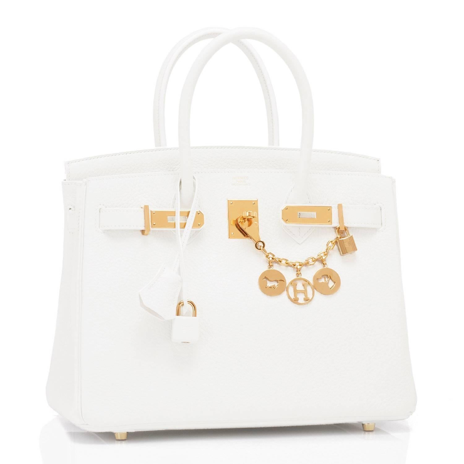 Hermes White Birkin Birkin 30cm Bag Gold Hardware
Extremely rare find in Brand New in Box condition.  
Do not miss this rare find as white Birkins have been discontinued from Hermes production for several years.
Brand New in Box.  Store fresh.