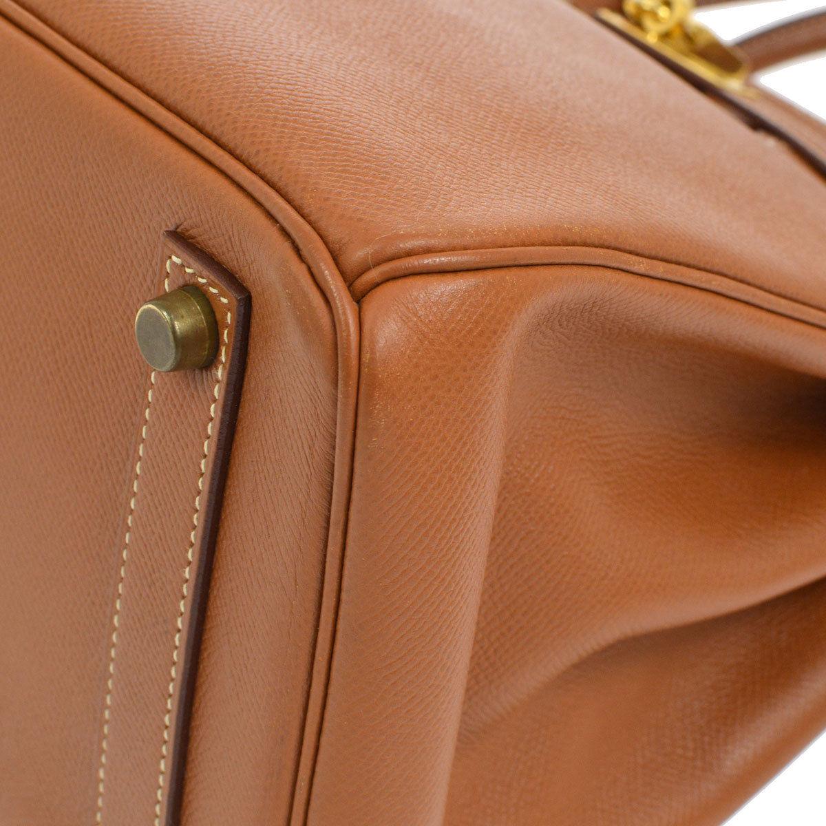 Hermes Birkin 32 Cognac Leather Gold Top Handle Satchel Travel Tote Bag in Box 1