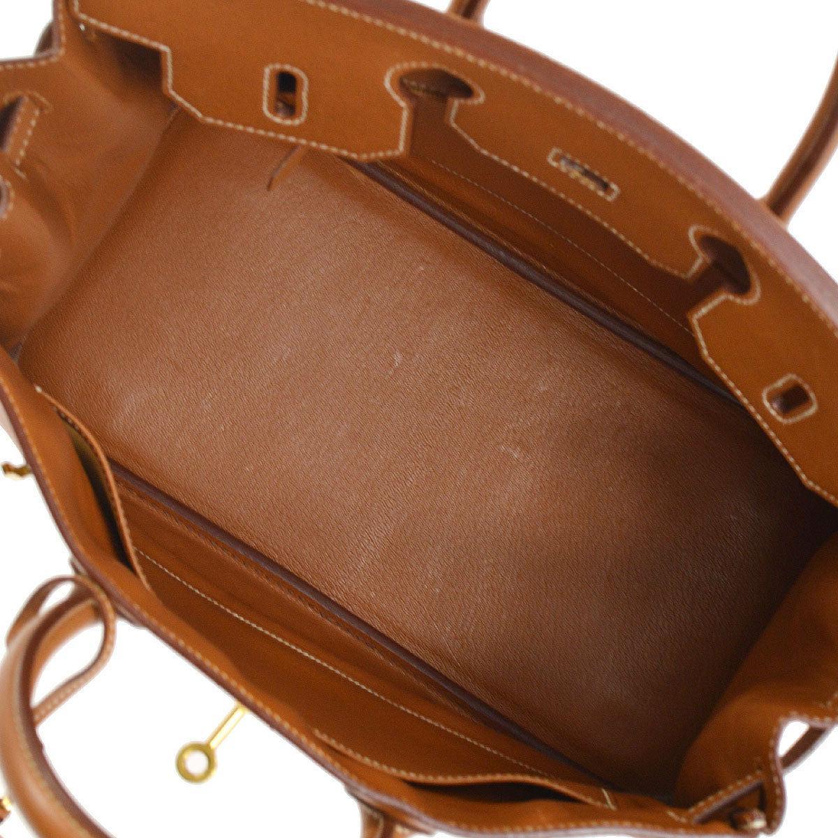Hermes Birkin 32 Cognac Leather Gold Top Handle Satchel Travel Tote Bag in Box 2