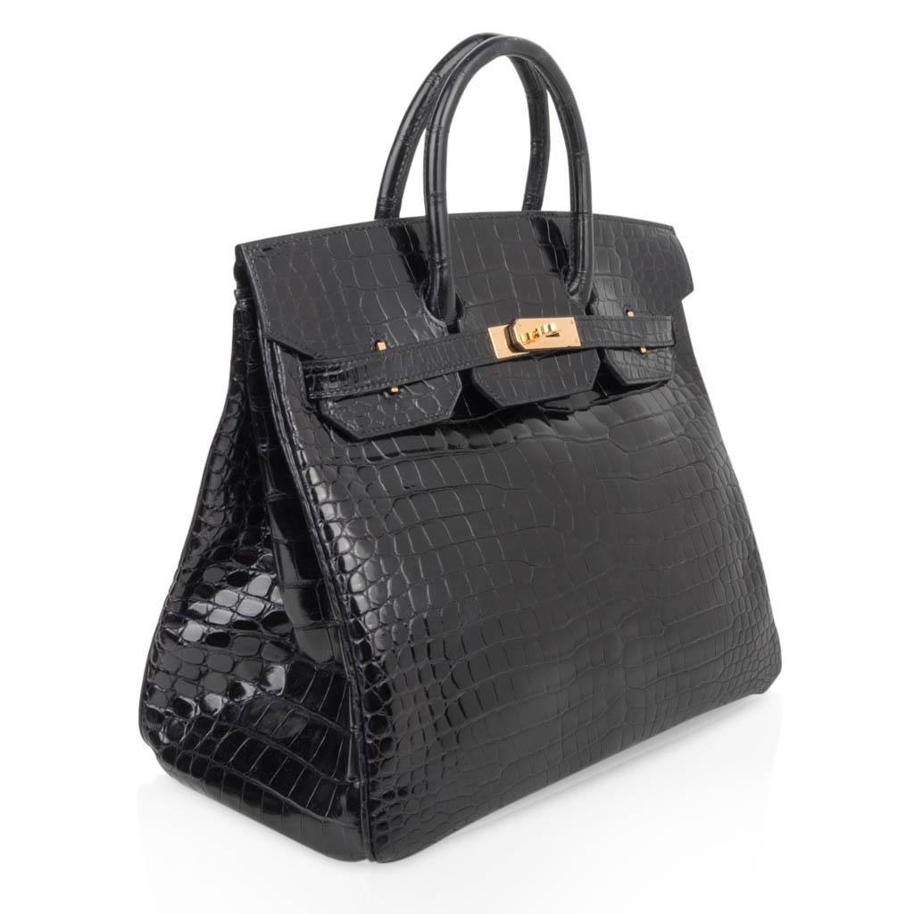 Women's Hermes Birkin 32 Hac Bag Black Crocodile Lisse Gold Hardware