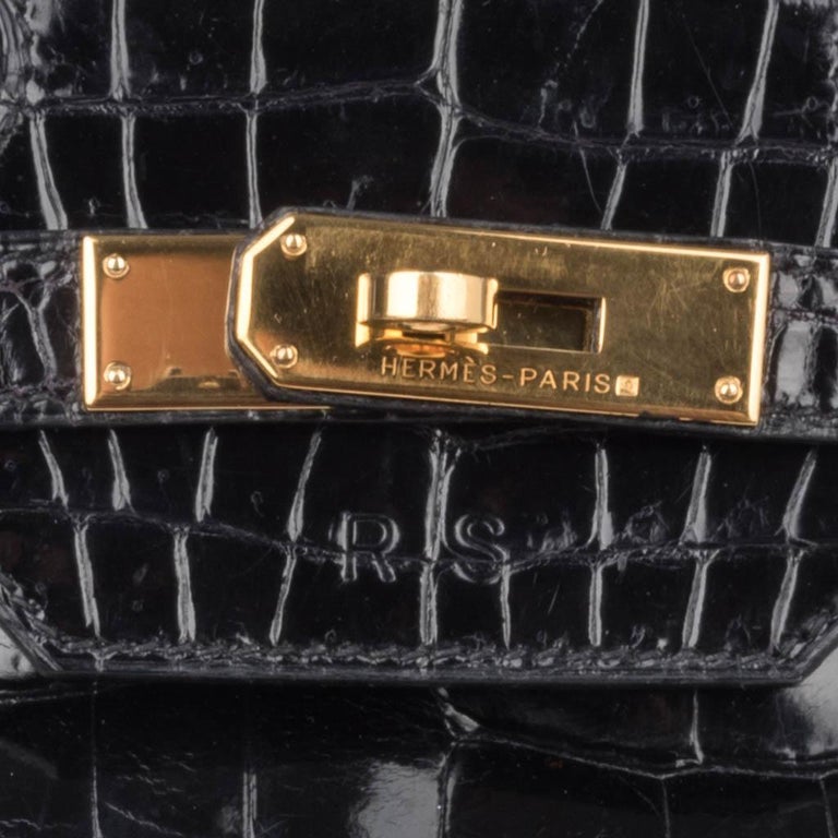 Women's Hermes Birkin 32 Hac Bag Black Crocodile Lisse Gold Hardware