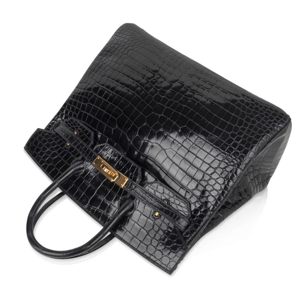 Hermes Birkin 32 Hac Bag Black Crocodile Lisse Gold Hardware In Good Condition In Miami, FL