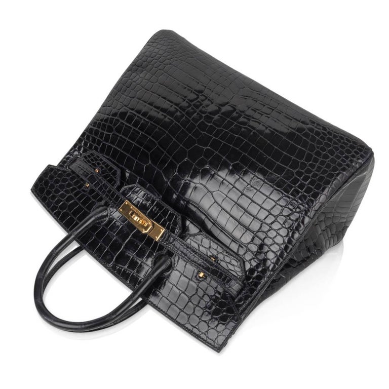 Hermes Birkin 32 Hac Bag Black Crocodile Lisse Gold Hardware 2