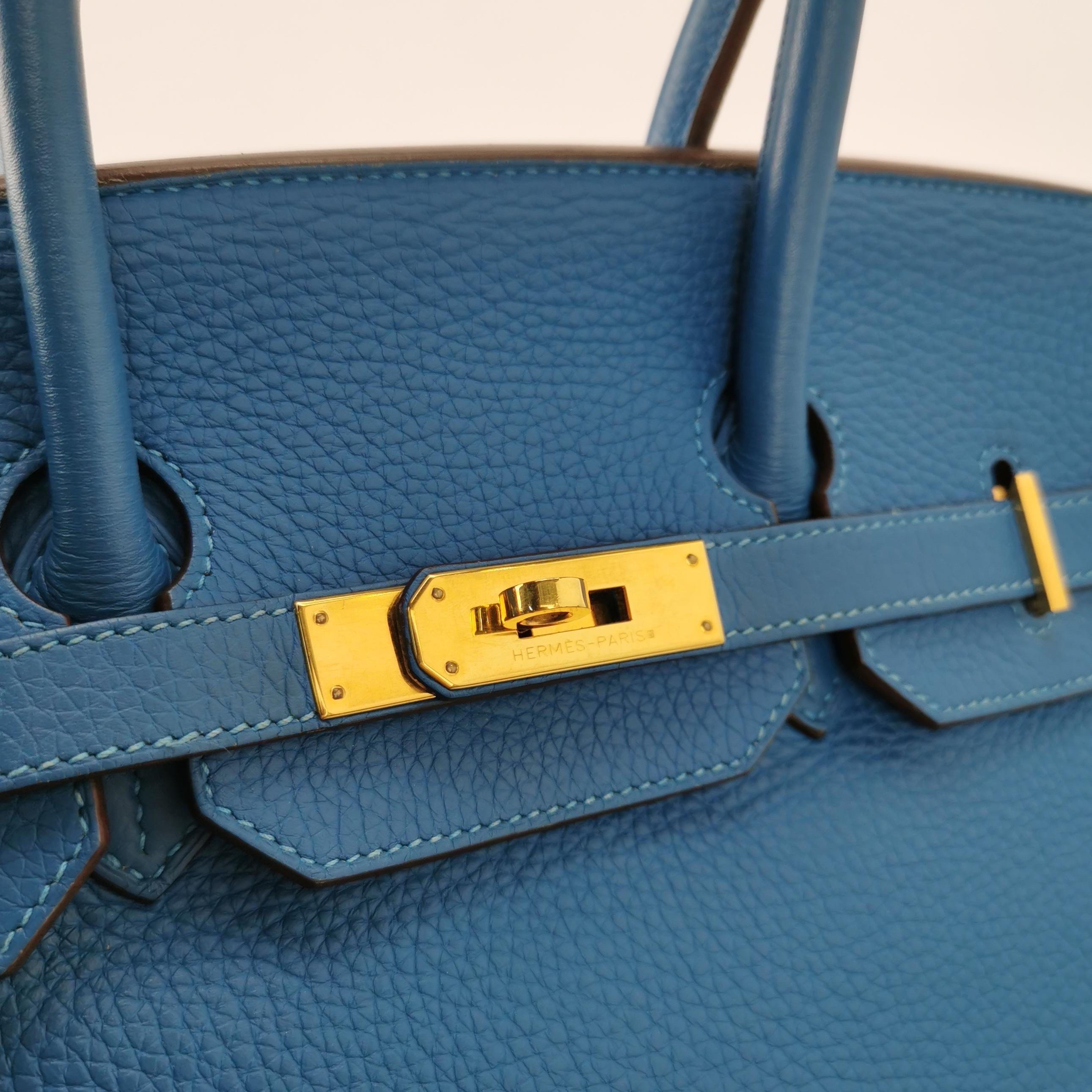 Hermes Birkin 35 7Q Mykonos Blue Togo Calfskin Leather Gold Hardware 2011 For Sale 6