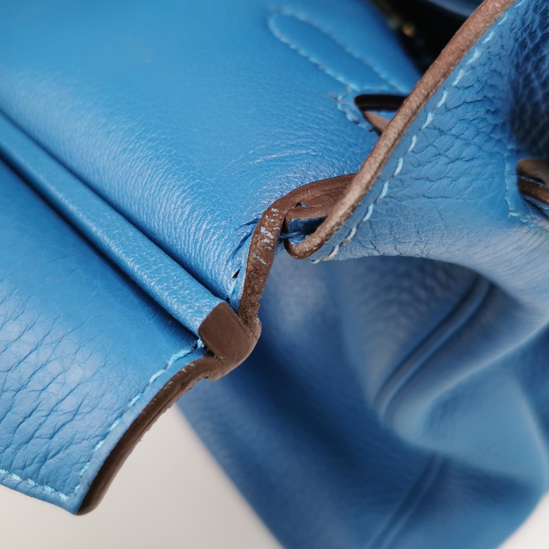 Hermes Birkin 35 7Q Mykonos Blue Togo Calfskin Leather Gold Hardware 2011 For Sale 7