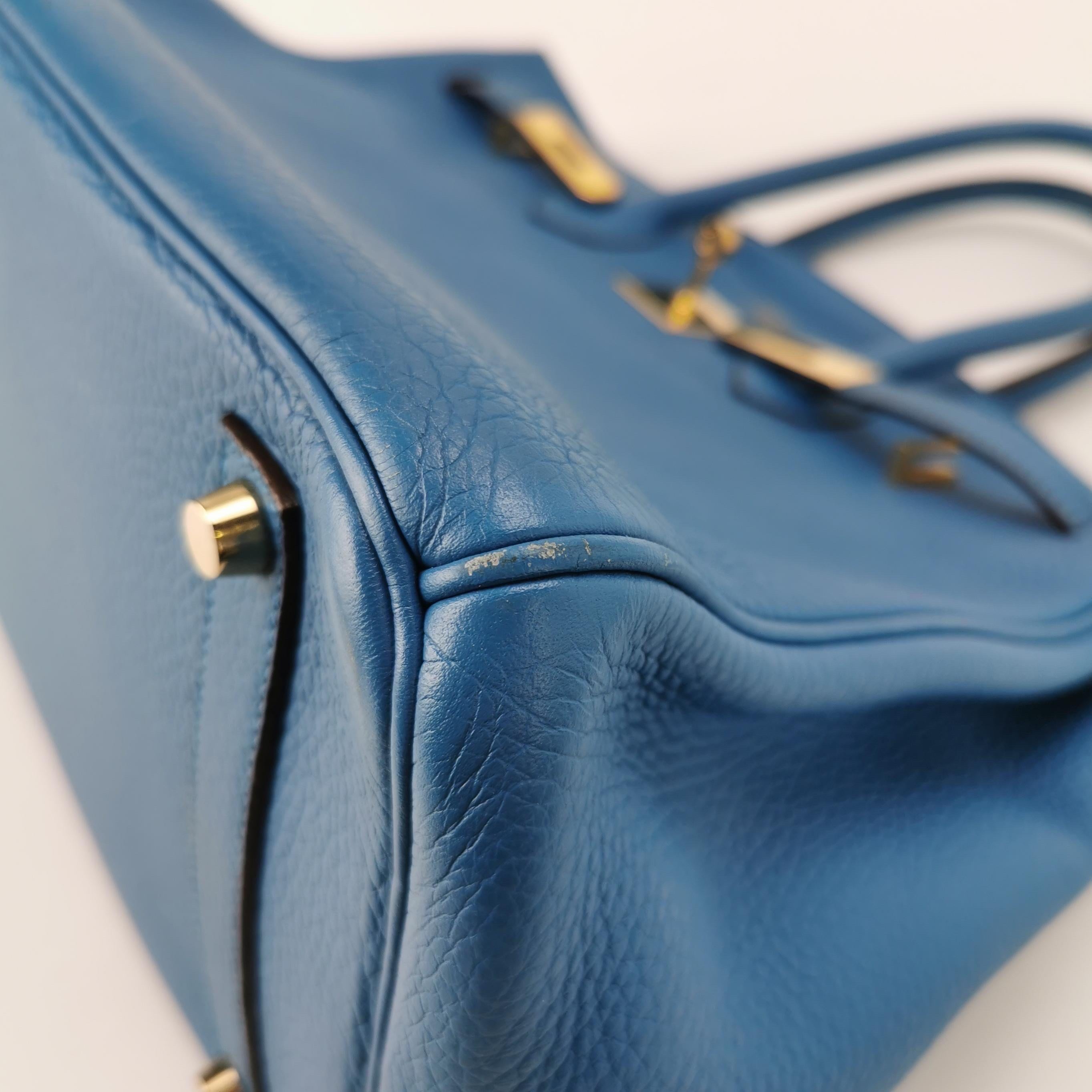 Hermes Birkin 35 7Q Mykonos Blue Togo Calfskin Leather Gold Hardware 2011 For Sale 8