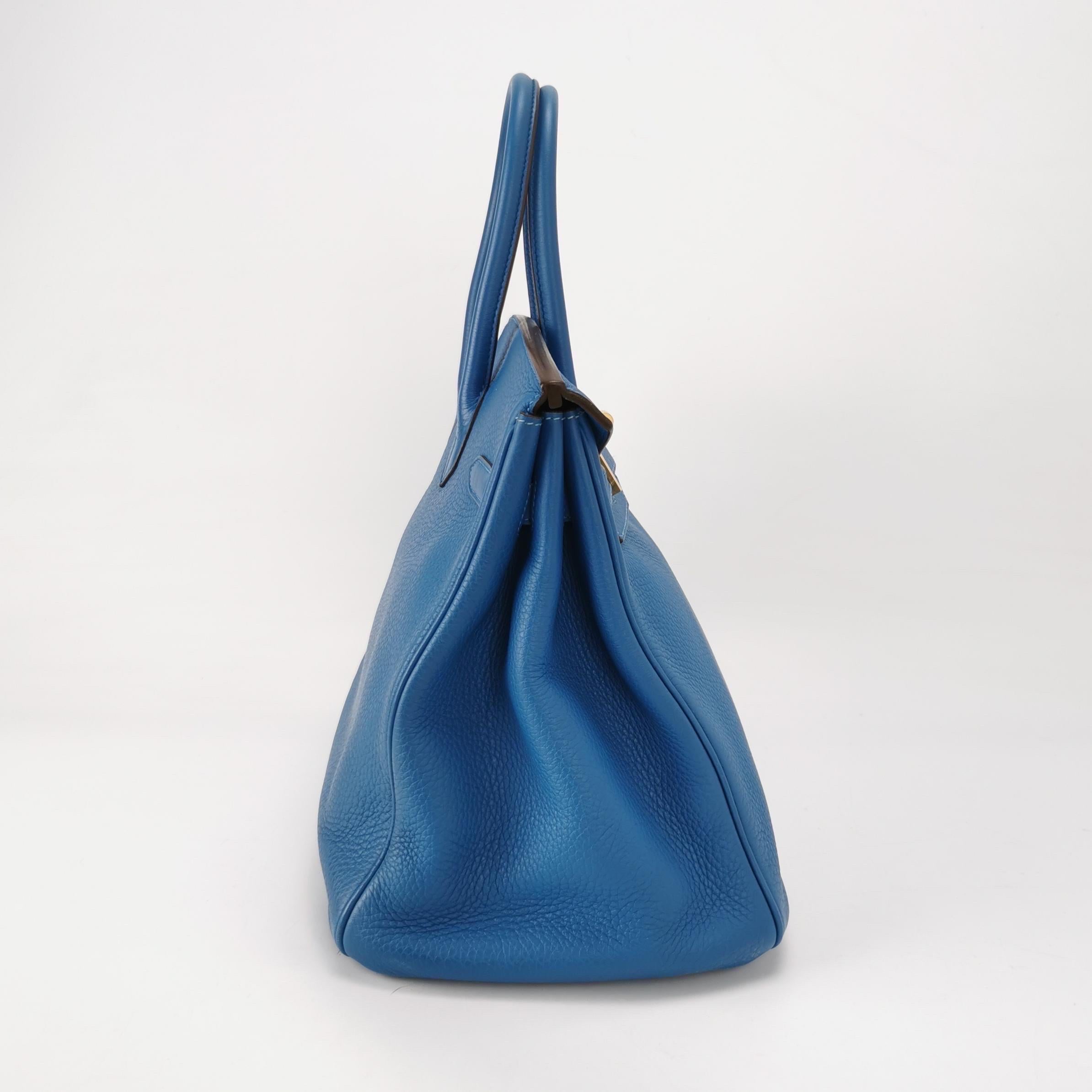 Hermes Birkin 35 7Q Mykonos Blue Togo Calfskin Leather Gold Hardware 2011 For Sale 1